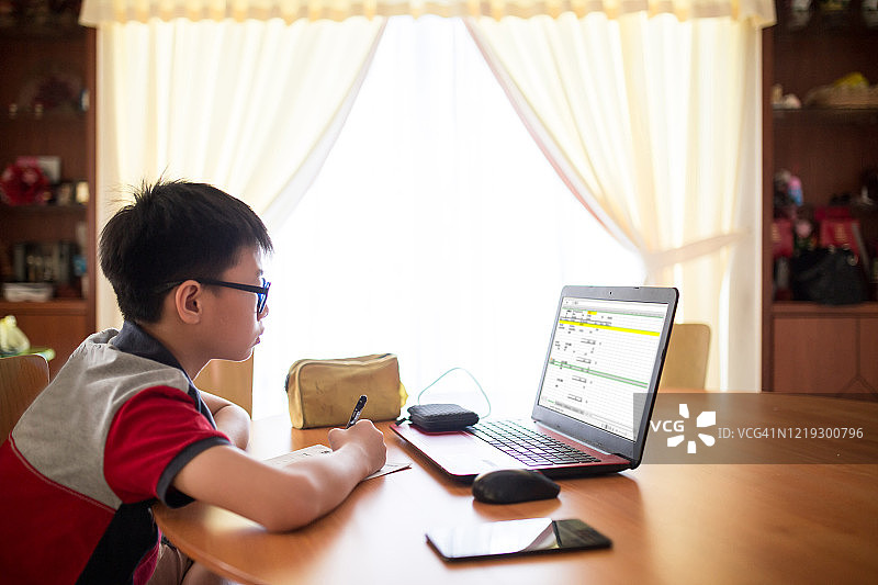 疫情期间学生在家用电脑上网课学习图片素材