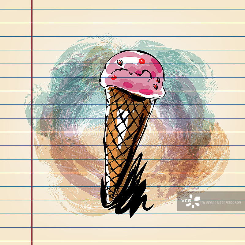 在格纹纸上绘制的甜筒冰淇淋图片素材