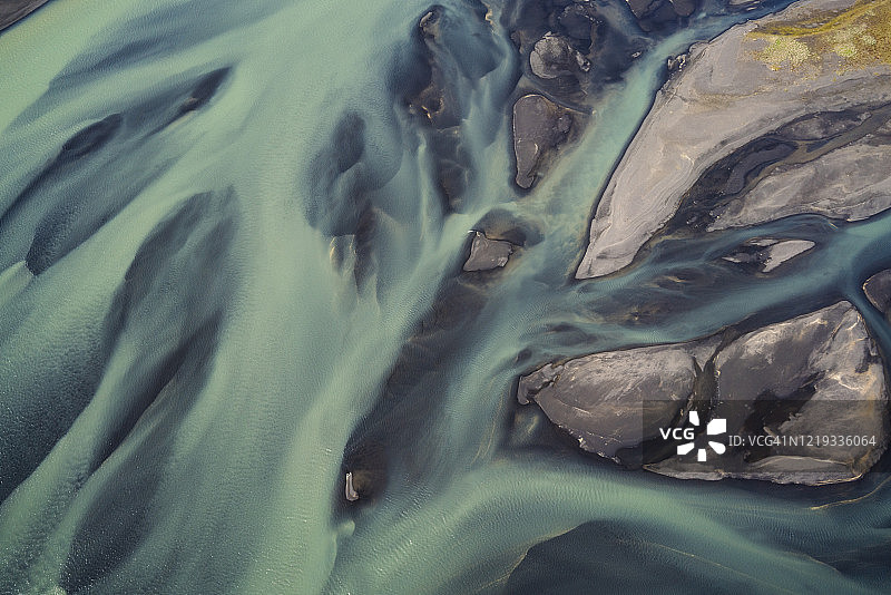 冰岛南部辫状河流的航拍景色图片素材