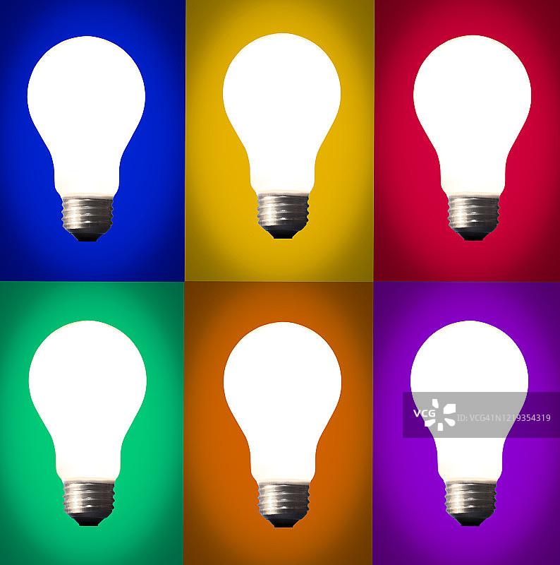彩色网格中的灯泡图片素材