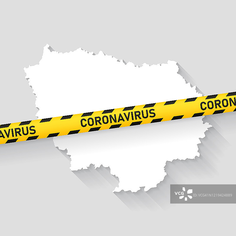 法兰西岛地图与新冠病毒警戒线图片素材