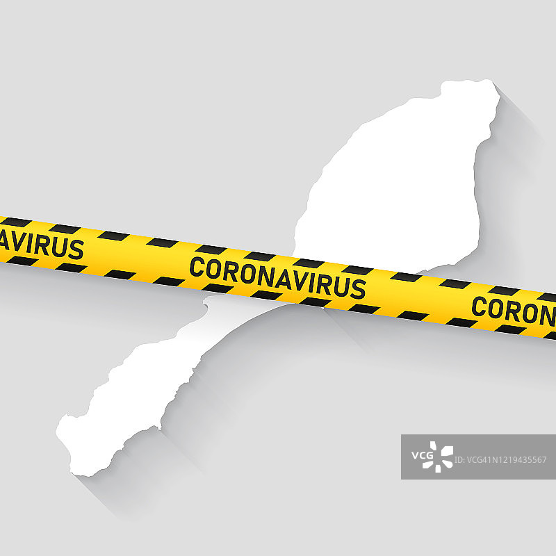 扬马延岛地图与冠状病毒警戒线，新冠疫情爆发图片素材