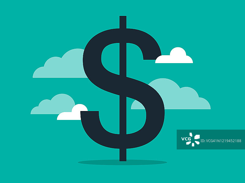 被云和天空环绕的巨型美元符号插画图片素材