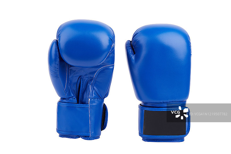 白色背景上的蓝色皮革拳击手套图片素材