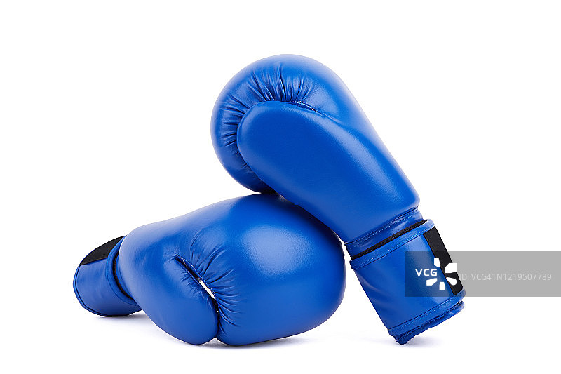白色背景上的蓝色皮革拳击手套图片素材