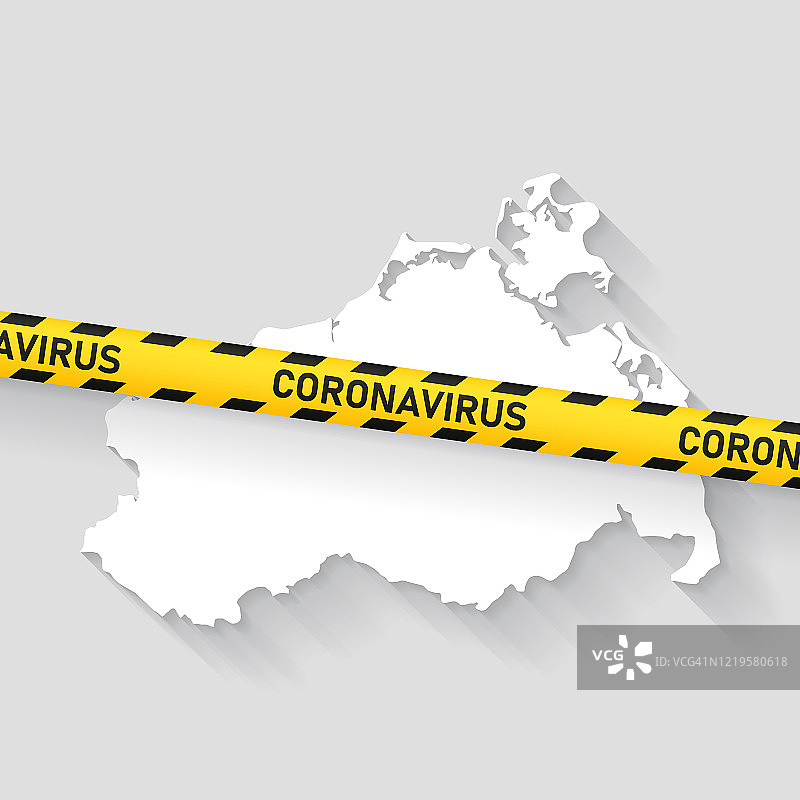 带有新冠病毒警戒带的梅克伦堡-前波莫瑞州地图，新冠疫情爆发图片素材