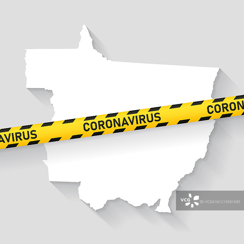 带有新冠病毒警戒带的马托格罗索州地图：新冠疫情爆发图片素材