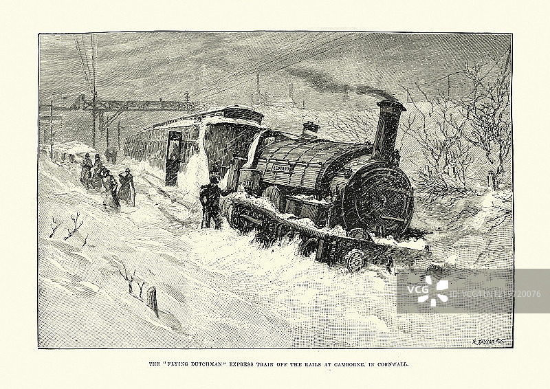 19世纪雪中蒸汽火车图片素材