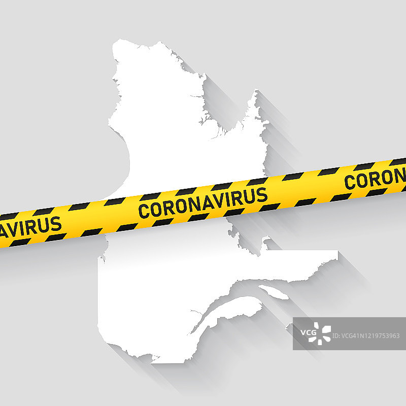 带有新冠病毒警戒带的魁北克地图：新冠疫情爆发图片素材