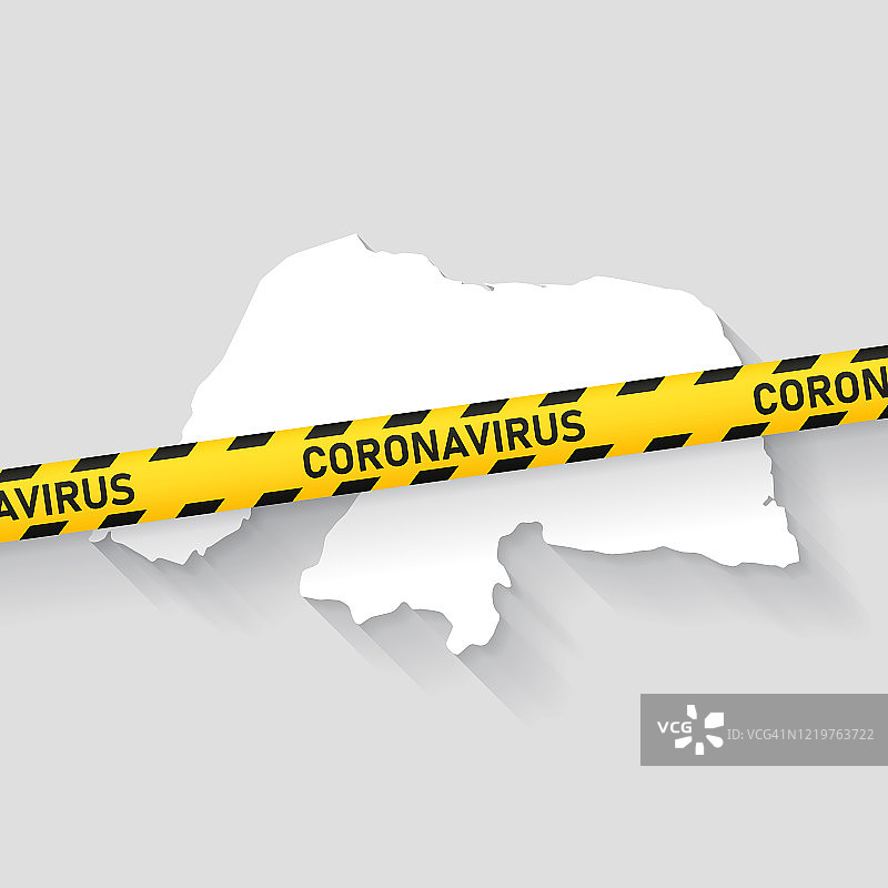 北里奥格兰德州的地图与新冠病毒警戒线。Covid-19爆发图片素材