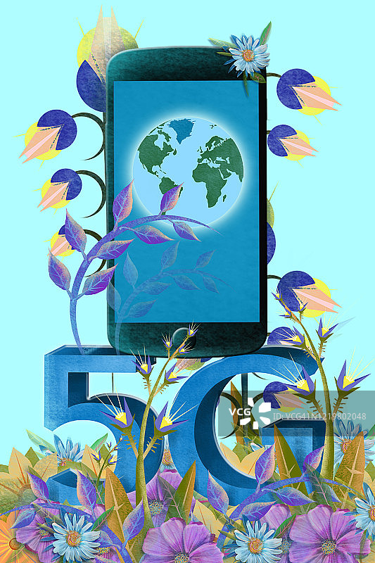移动电话上的5G无线网络库存插图图片素材