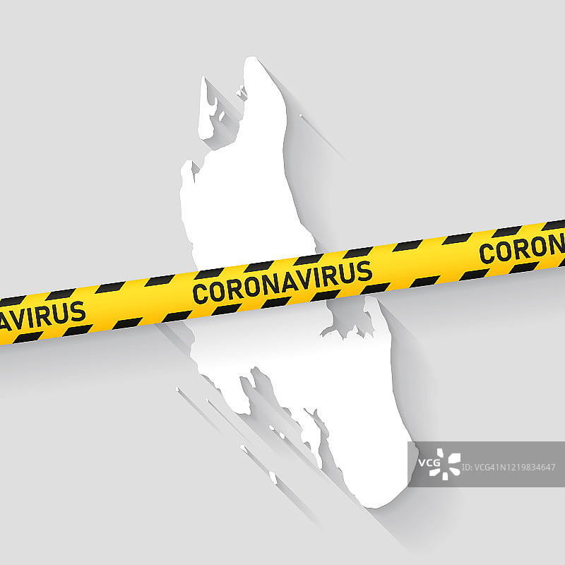 带有新冠病毒警示胶带的桑给巴尔地图：新冠疫情爆发图片素材