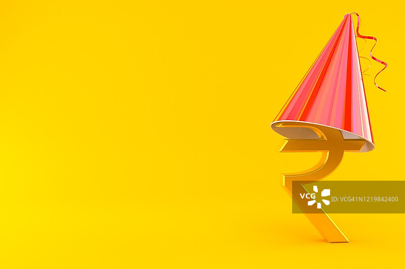 戴着派对帽的卢比货币符号图片素材