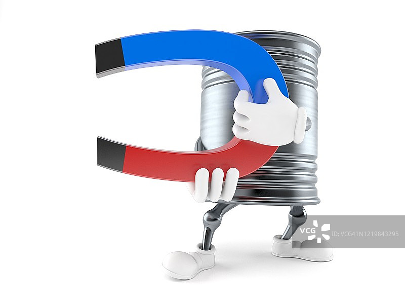 食品罐头人物拿着马蹄磁铁图片素材