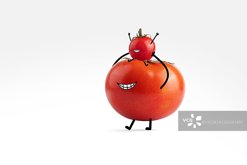 两个带有面部表情的番茄互相玩耍图片素材