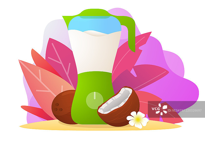 搅拌机椰奶扁平矢量插图天然热带坚果饮料图片素材