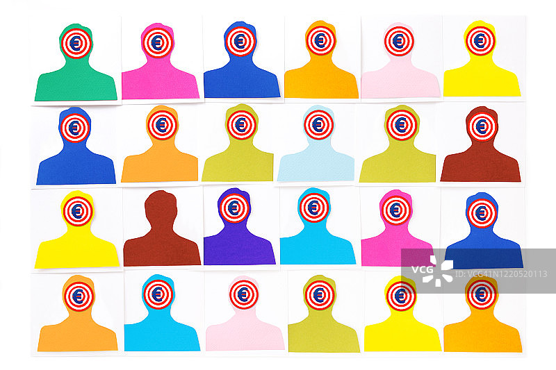 带有目标欧元符号的失踪男子画像图片素材