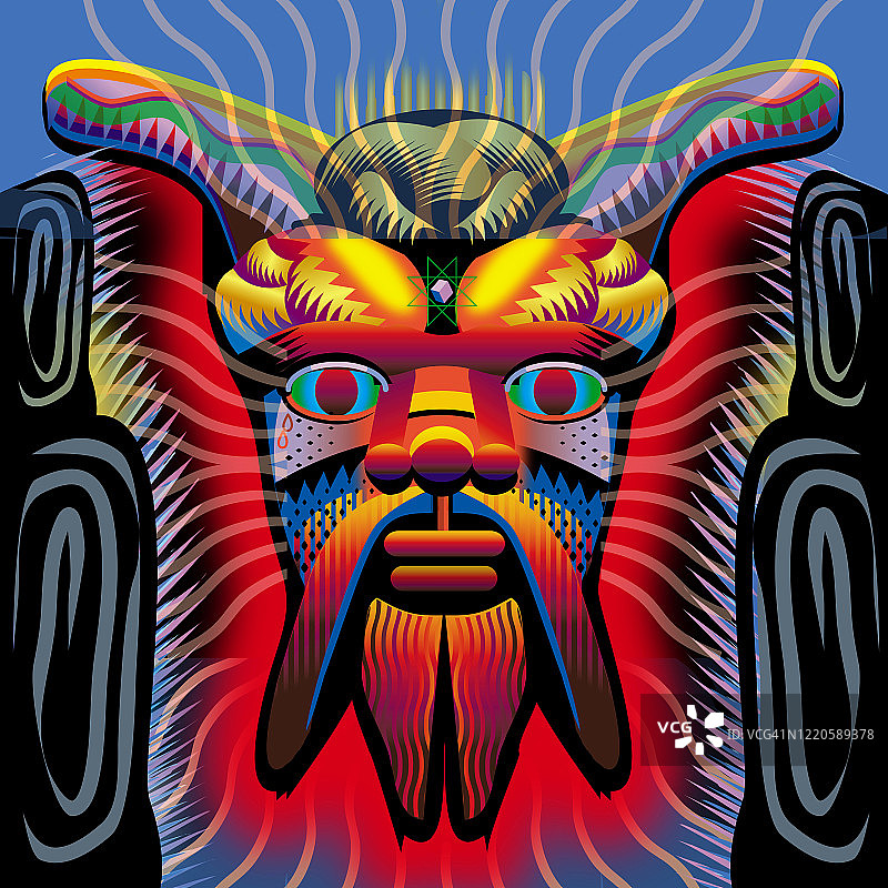 黑暗背景下的萨堤尔面具图片素材