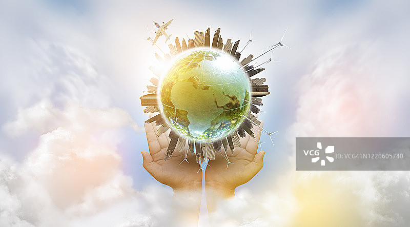 地球与环境：城市天际线环绕天空表面图片素材