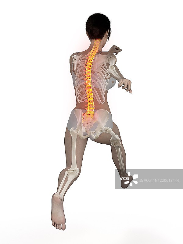 跑步时背痛的女人插画图片素材