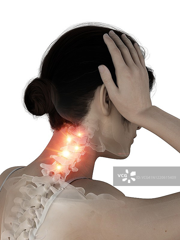颈部疼痛的女人插画图片素材