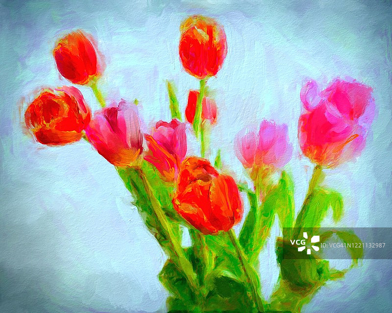 彩绘红色郁金香图片素材
