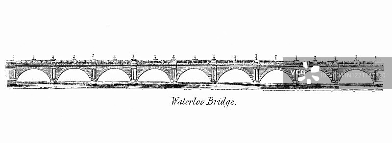 滑铁卢桥古版画插图-1894年大众百科全书图片素材