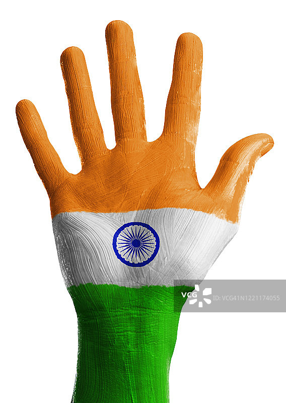 在白色背景上绘有德国国旗的打开的手掌图片素材