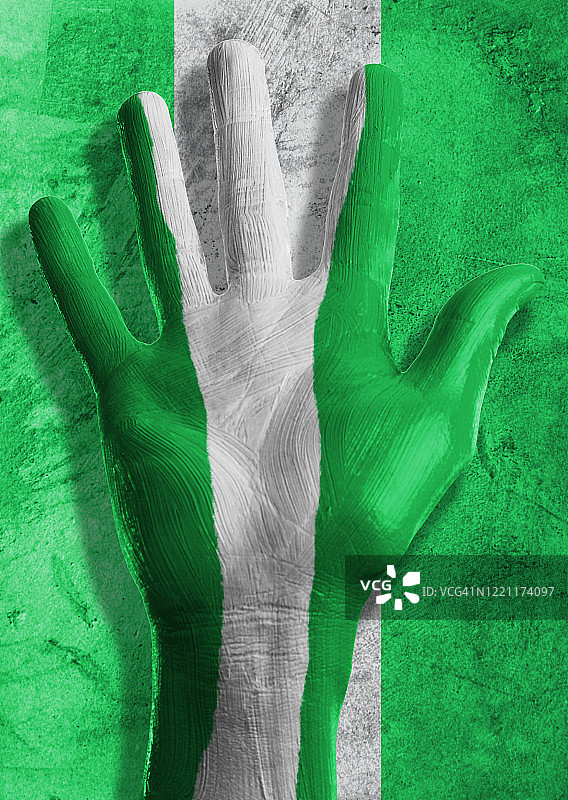 绘有尼日利亚国旗的彩色手掌图片素材