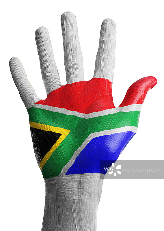 绘有南非国旗的张开的手掌图片素材