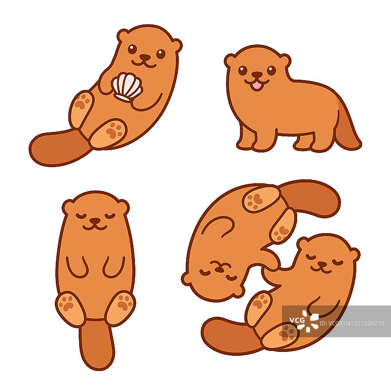 可爱的卡通水獭套装图片素材