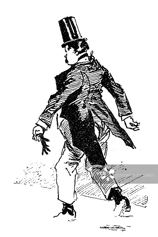 身穿燕尾服和高顶礼帽的男子背影图片素材