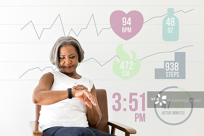 看着智能手表的年长女人图片素材