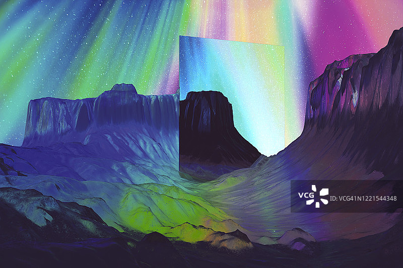 创意数字图片：绝美镜面反射冰雪极光景观图片素材