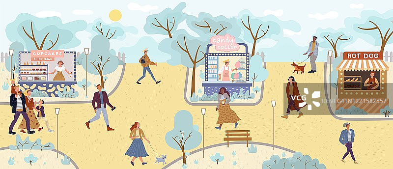 人物，公园里的快餐甜品街市图片素材