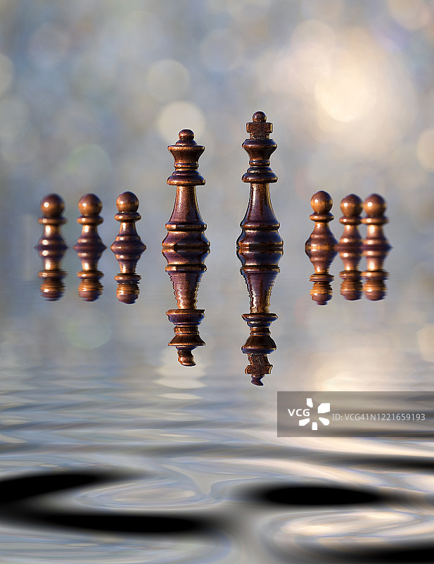 阳光照耀下水面上的黑棋图片素材