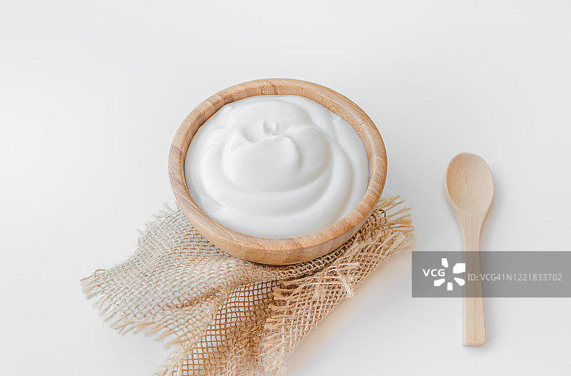 以新鲜希腊酸奶为背景的健康早餐图片素材