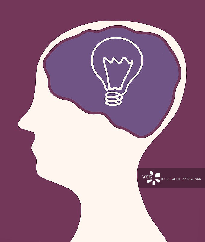 某人脑海中想法的概念艺术。灯泡图片素材