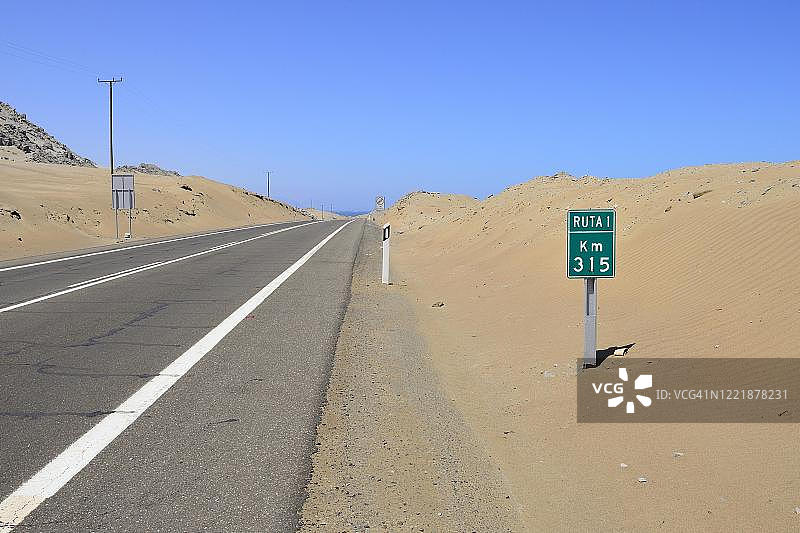 智利塔拉帕卡地区1号公路的公里指示牌图片素材