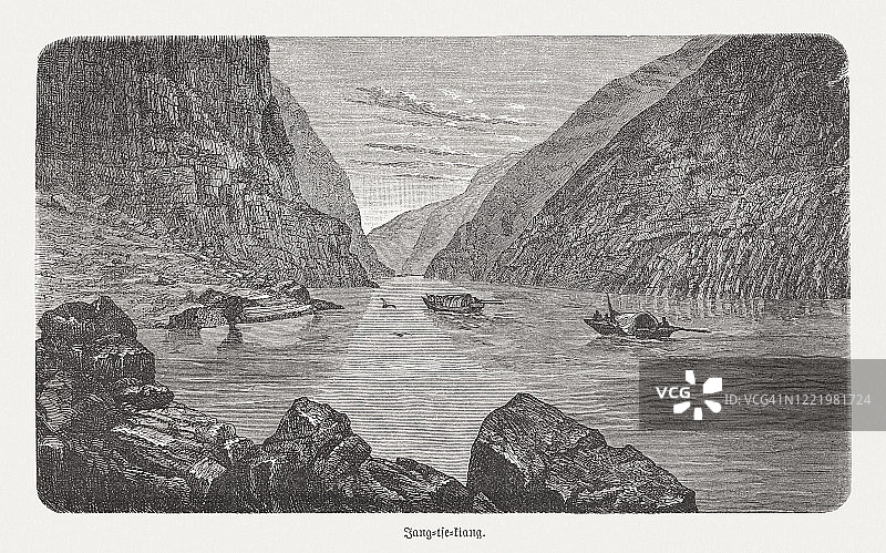 中国长江上游木刻版画，1893年出版图片素材