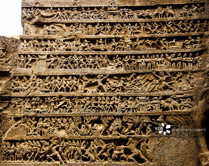 印度埃洛拉石窟凯拉萨神庙雕刻细节图片素材