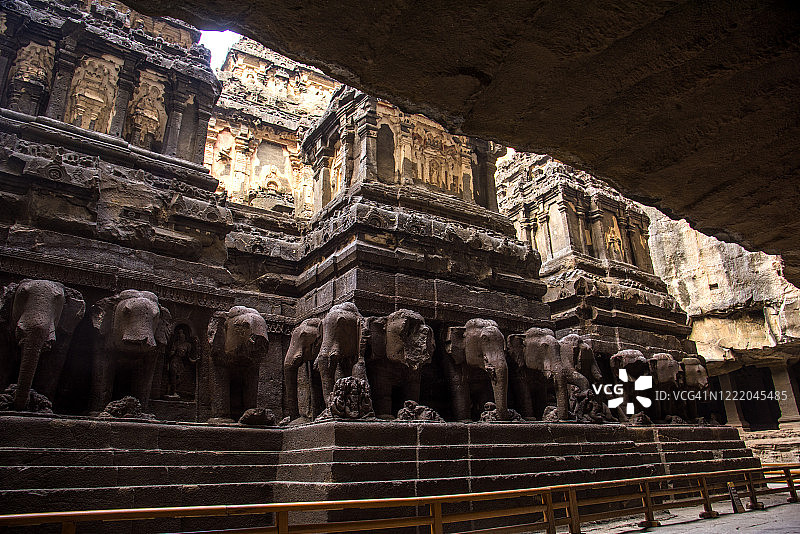 埃洛拉石窟凯拉萨神庙，印度，联合国教科文组织世界遗产图片素材