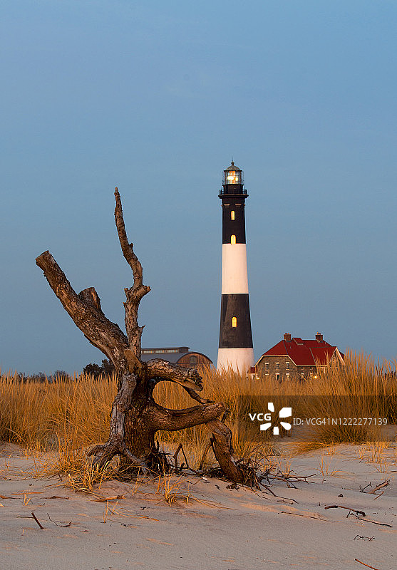 纽约长岛萨福克郡火岛国家海岸的火岛灯塔图片素材
