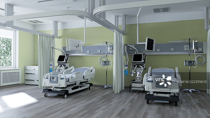 现代医用床和呼吸机图片素材