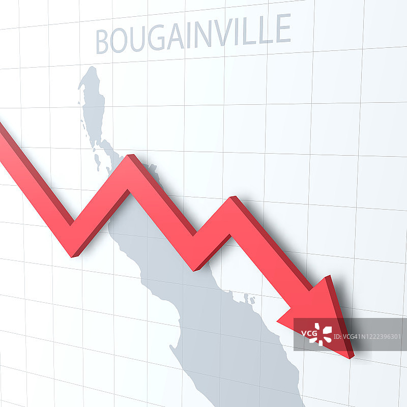 背景是布干维尔地图的掉落的红色箭头图片素材