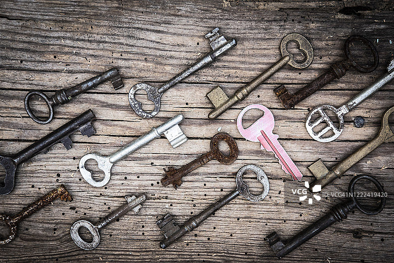排列整齐的旧钥匙图片素材