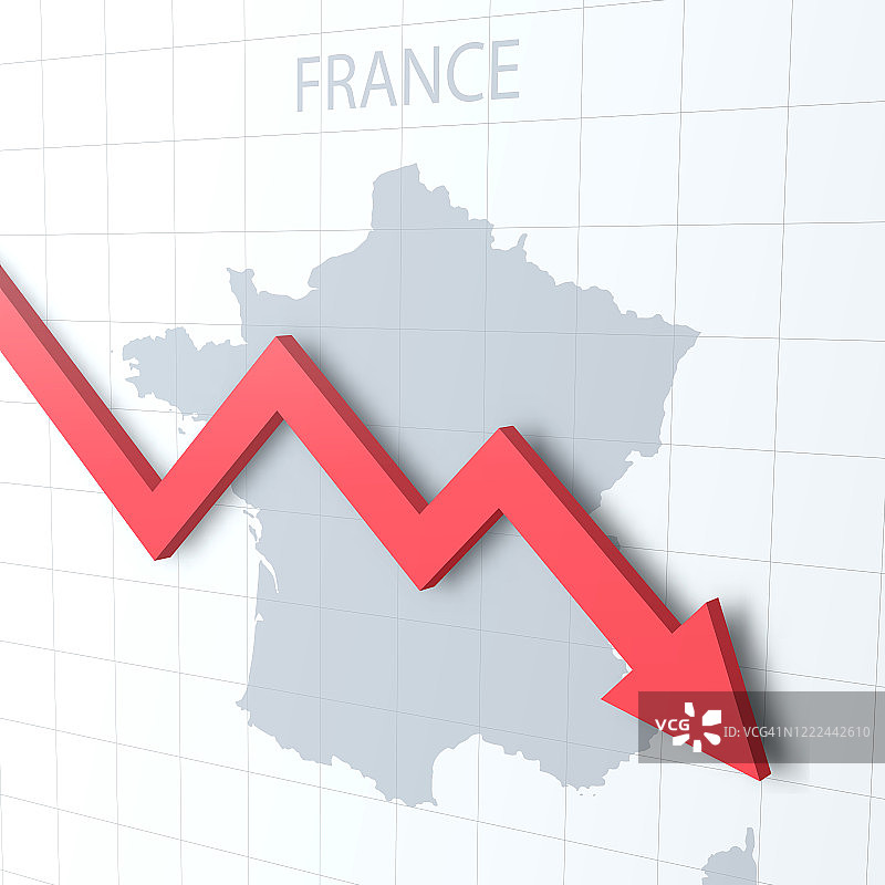 带有法国地图背景的红色下降箭头图片素材