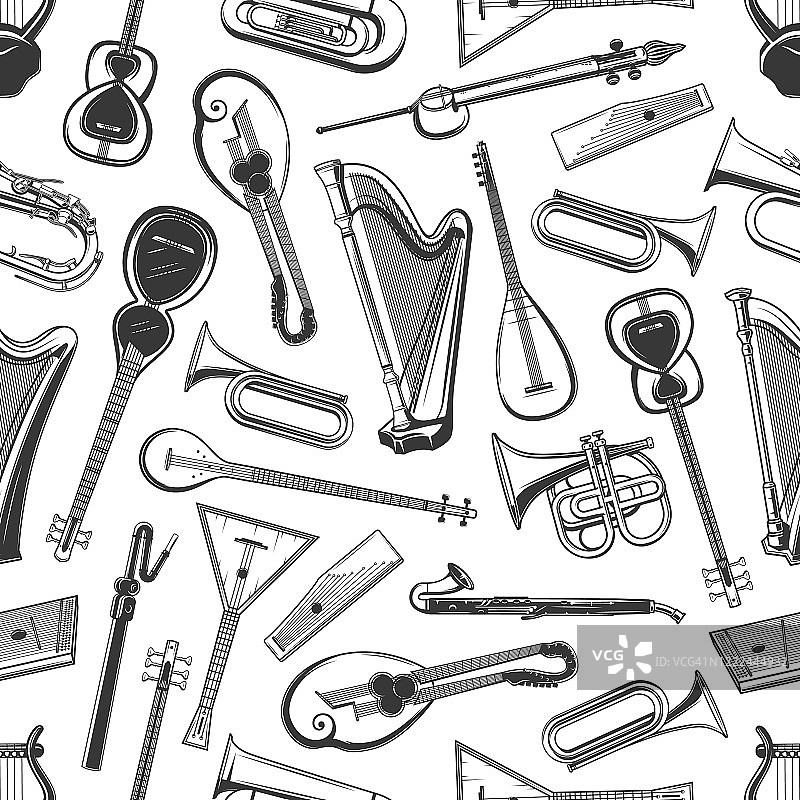 经典民间乐器无缝图案图片素材