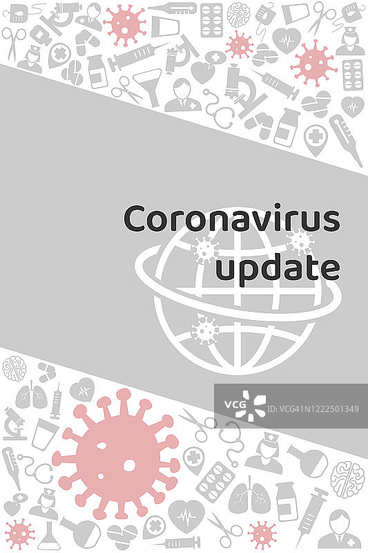 用于网页模板、宣传册、书籍封面和报告的新冠病毒和医疗图标设计图片素材