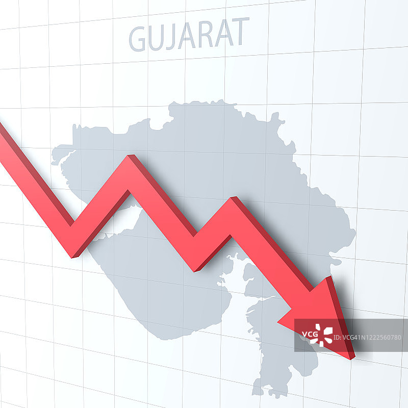 带有古吉拉特邦地图的下落红色箭头图片素材